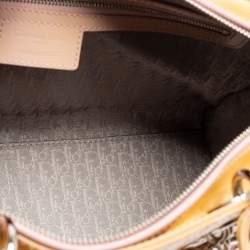 Pre Owned Dior Yellow/Pink Cannage Patent Leather Large Lady Dior Tote