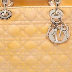 Pre Owned Dior Yellow/Pink Cannage Patent Leather Large Lady Dior Tote
