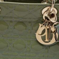 Pre Owned Dior Grey Patent Cannage Leather Large Lady Dior Tote