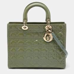 Pre Owned Dior Grey Patent Cannage Leather Large Lady Dior Tote