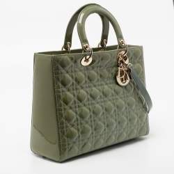 Pre Owned Dior Grey Patent Cannage Leather Large Lady Dior Tote