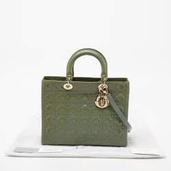 Pre Owned Dior Grey Patent Cannage Leather Large Lady Dior Tote