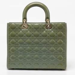 Pre Owned Dior Grey Patent Cannage Leather Large Lady Dior Tote