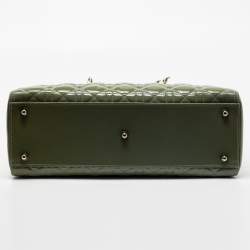 Pre Owned Dior Grey Patent Cannage Leather Large Lady Dior Tote