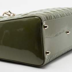 Pre Owned Dior Grey Patent Cannage Leather Large Lady Dior Tote