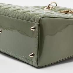 Pre Owned Dior Grey Patent Cannage Leather Large Lady Dior Tote