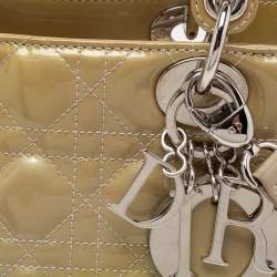 Pre Owned Dior Beige Cannage Patent Leather Large Lady Dior Tote