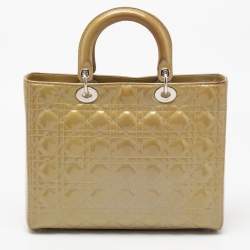 Pre Owned Dior Beige Cannage Patent Leather Large Lady Dior Tote