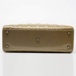 Pre Owned Dior Beige Cannage Patent Leather Large Lady Dior Tote