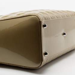 Pre Owned Dior Beige Cannage Patent Leather Large Lady Dior Tote