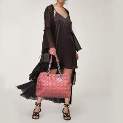 Pre Owned Dior Pink Cannage Leather Soft Lady Dior Shopper Tote