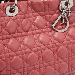 Pre Owned Dior Pink Cannage Leather Soft Lady Dior Shopper Tote