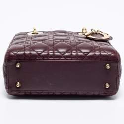 Pre Owned Dior Burgundy Leather Small Lady Dior Tote