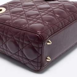 Pre Owned Dior Burgundy Leather Small Lady Dior Tote