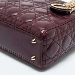 Pre Owned Dior Burgundy Leather Small Lady Dior Tote