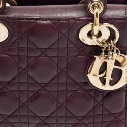 Pre Owned Dior Burgundy Leather Small Lady Dior Tote