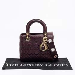 Pre Owned Dior Burgundy Leather Small Lady Dior Tote