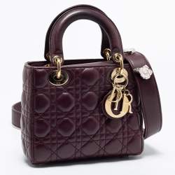 Pre Owned Dior Burgundy Leather Small Lady Dior Tote