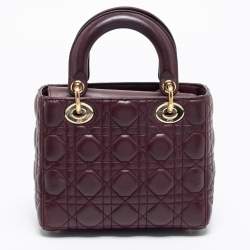 Pre Owned Dior Burgundy Leather Small Lady Dior Tote
