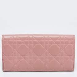 Pre Owned Dior Pink Cannage Quilted Leather Lady Dior Long Wallet
