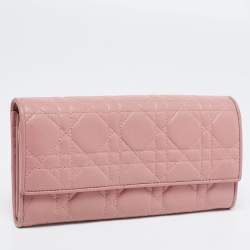 Pre Owned Dior Pink Cannage Quilted Leather Lady Dior Long Wallet