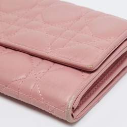 Pre Owned Dior Pink Cannage Quilted Leather Lady Dior Long Wallet