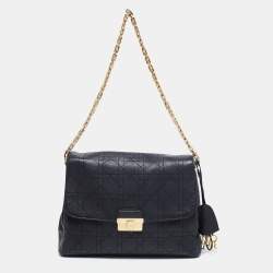 Pre Owned Dior Black Cannage Leather Large Diorling Shoulder Bag