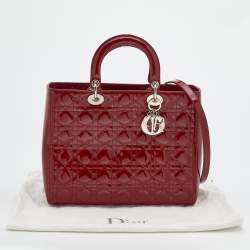 Pre Owned Dior Red Cannage Patent Leather Large Lady Dior Tote