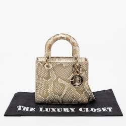 مملوكة مسبقًا Dior Metallic Gold Python Small Lady Dior Tote