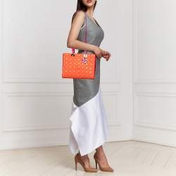 Pre Owned Dior Orange/Pink Cannage Leather Large Lady Dior Tote