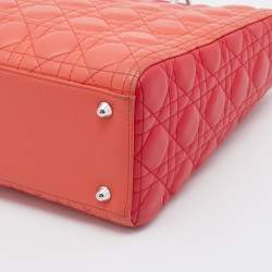 Pre Owned Dior Orange/Pink Cannage Leather Large Lady Dior Tote