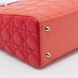 Pre Owned Dior Orange/Pink Cannage Leather Large Lady Dior Tote