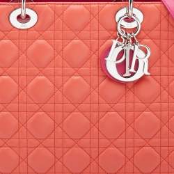 Pre Owned Dior Orange/Pink Cannage Leather Large Lady Dior Tote