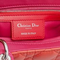 Pre Owned Dior Orange/Pink Cannage Leather Large Lady Dior Tote