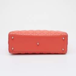 Pre Owned Dior Orange/Pink Cannage Leather Large Lady Dior Tote