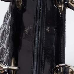 Pre Owned Dior Black Cannage Patent Leather Large Lady Dior Tote