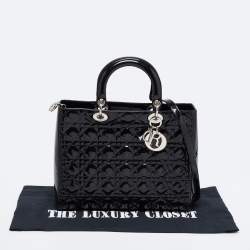Pre Owned Dior Black Cannage Patent Leather Large Lady Dior Tote