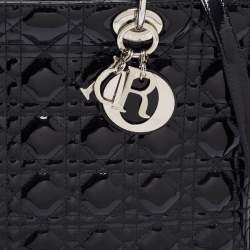 Pre Owned Dior Black Cannage Patent Leather Large Lady Dior Tote