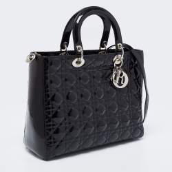 Pre Owned Dior Black Cannage Patent Leather Large Lady Dior Tote