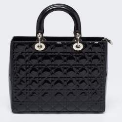 Pre Owned Dior Black Cannage Patent Leather Large Lady Dior Tote
