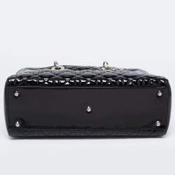 Pre Owned Dior Black Cannage Patent Leather Large Lady Dior Tote