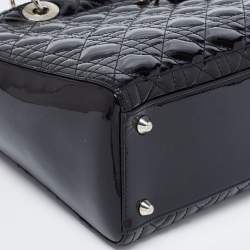 Pre Owned Dior Black Cannage Patent Leather Large Lady Dior Tote