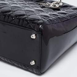 Pre Owned Dior Black Cannage Patent Leather Large Lady Dior Tote