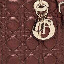 Pre Owned Dior Metallic Brown Cannage Leather Medium Lady Dior Tote