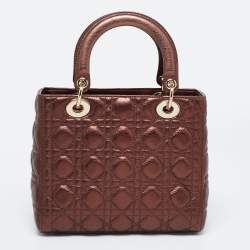 Pre Owned Dior Metallic Brown Cannage Leather Medium Lady Dior Tote