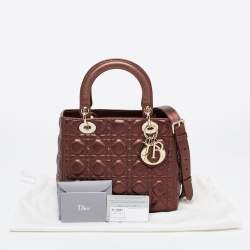 Pre Owned Dior Metallic Brown Cannage Leather Medium Lady Dior Tote