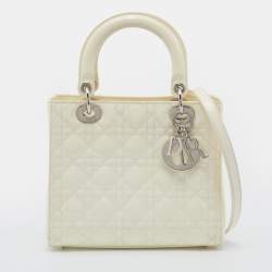 Pre Owned Dior Cream Cannage Patent Leather Medium Lady Dior Tote 