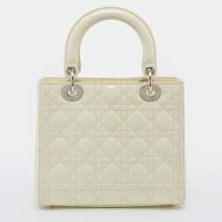 Pre Owned Dior Cream Cannage Patent Leather Medium Lady Dior Tote 