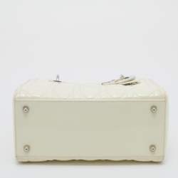 Pre Owned Dior Cream Cannage Patent Leather Medium Lady Dior Tote 