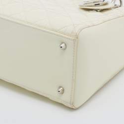 Pre Owned Dior Cream Cannage Patent Leather Medium Lady Dior Tote 